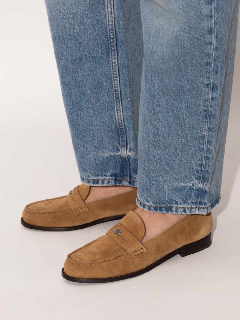 Tory Burch Men's Tan Suede Penny Loafers